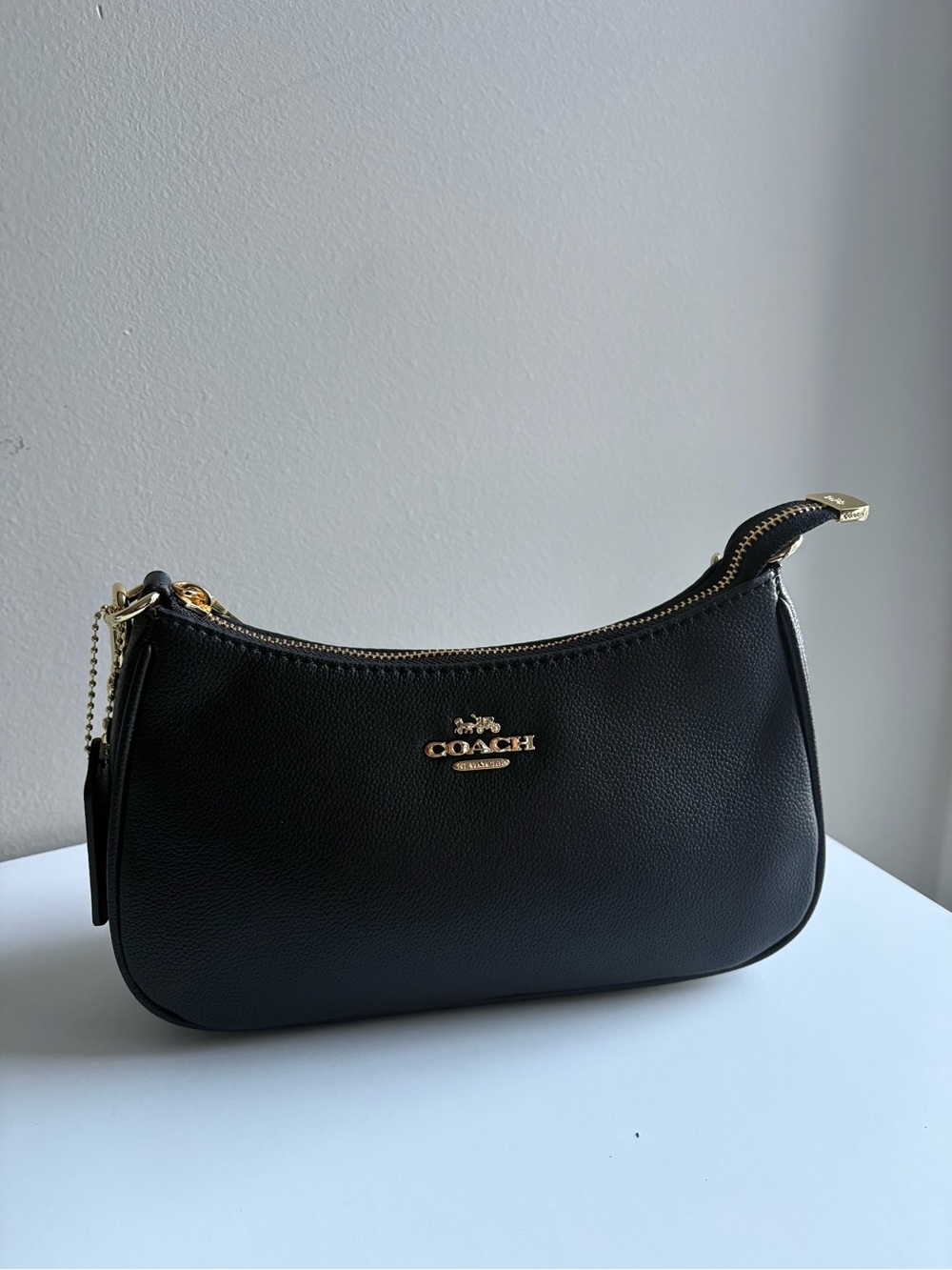 Coach Black Leather Wristlet with Gold Hardware